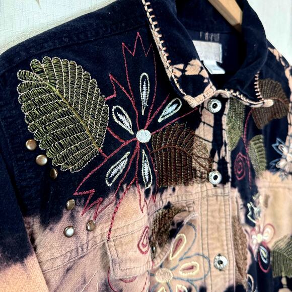 CJ BANKS Velvet Jacket Women's 1X Velvet Tie Dye Embroidery Boho Hippie Artsy - Picture 3 of 9